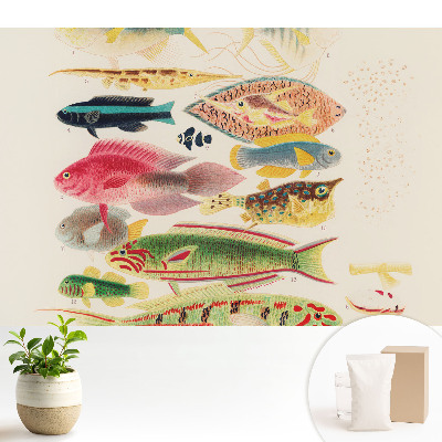 Luxusná tapeta s motívom rôznych druhov rýb v klasickom štýle