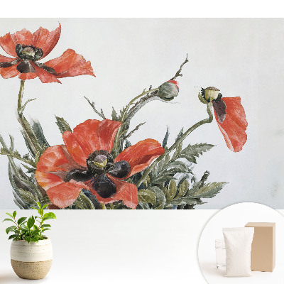 Luxusná tapeta s jemným motívom vlčích makov na svetlom pozadí