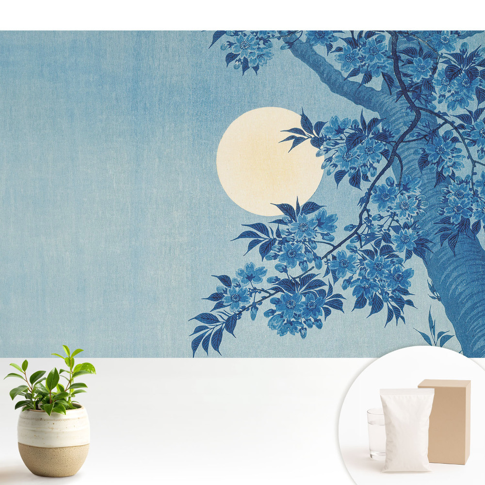Luxusná tapeta Modré kvety pri mesiaci