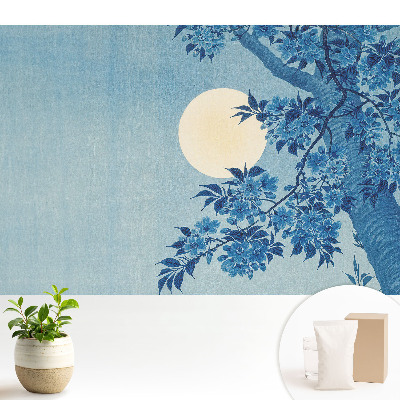 Luxusná tapeta Modré kvety pri mesiaci