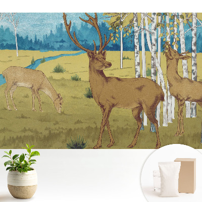 Tapeta na stenu s motívom jeleňa v brezovom lese