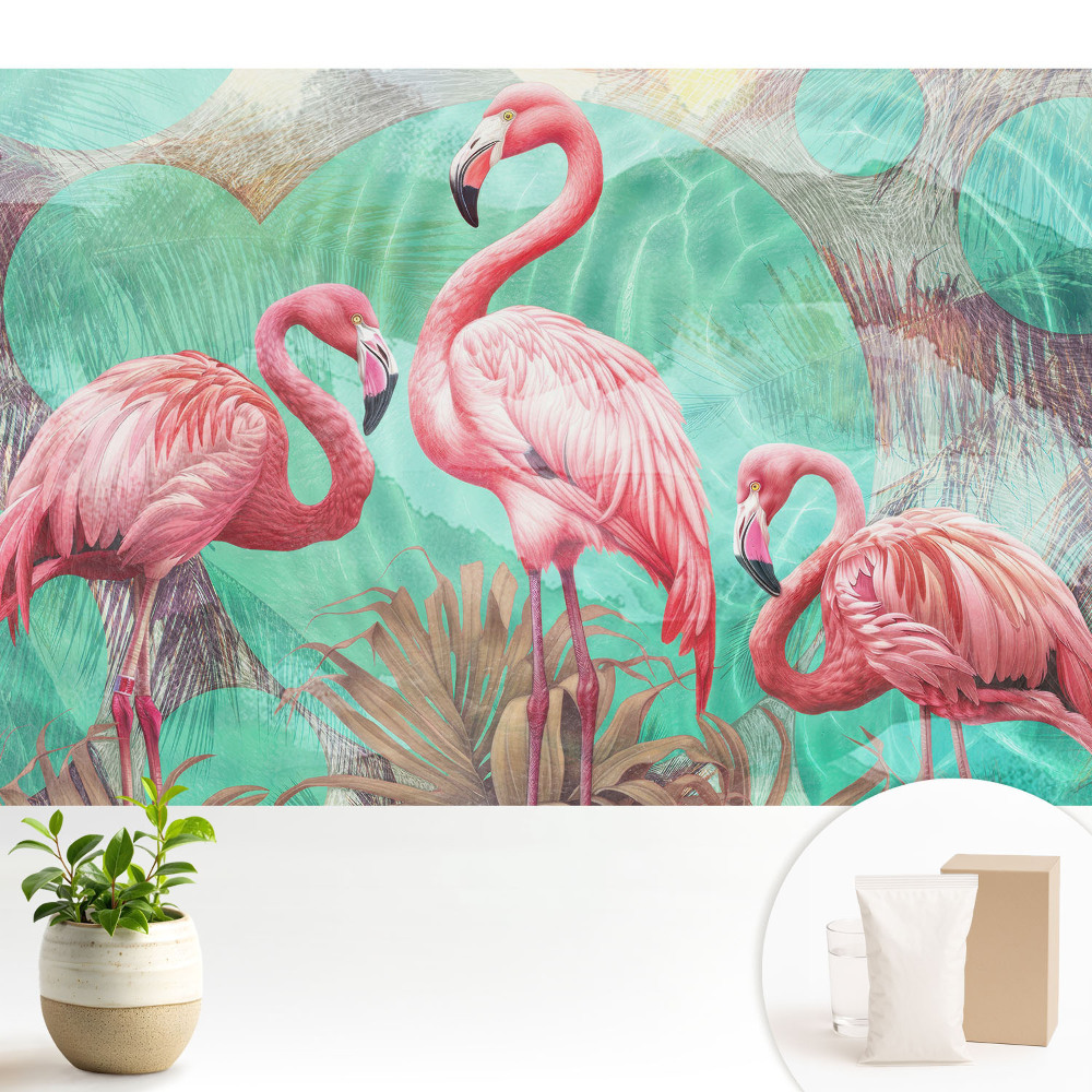 Tapeta Plameniaky v tyrkysovej farbe