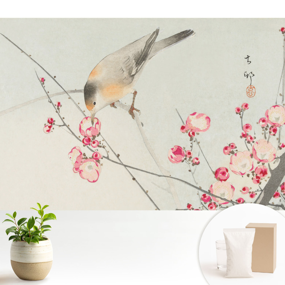 Tapeta do obývačky Japonský vták a kvety