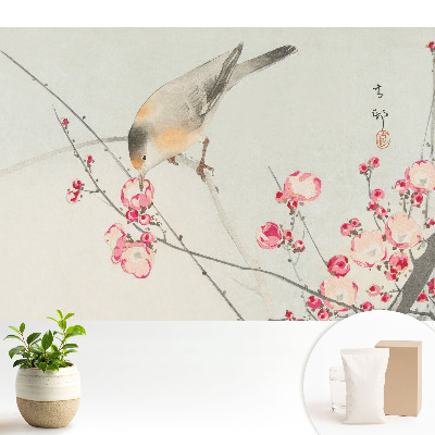 Tapeta do obývačky Japonský vták a kvety