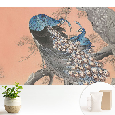 Luxusná tapeta s motívom páva na konári v klasickom štýle