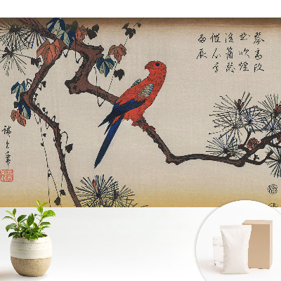 Tapeta do obývačky s motívom farebného vtáka na konári stromu