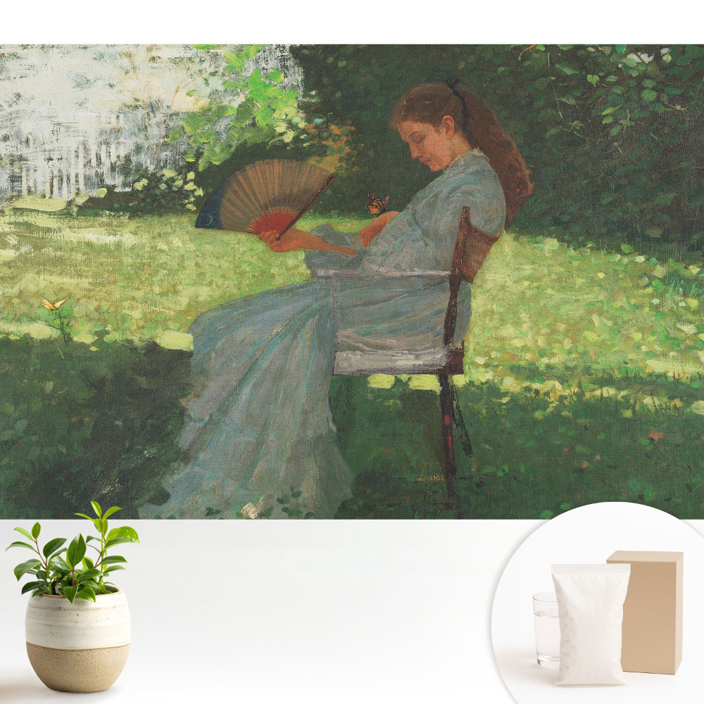 Tapeta Žena s ventilátorom v záhrade cíti harmóniu