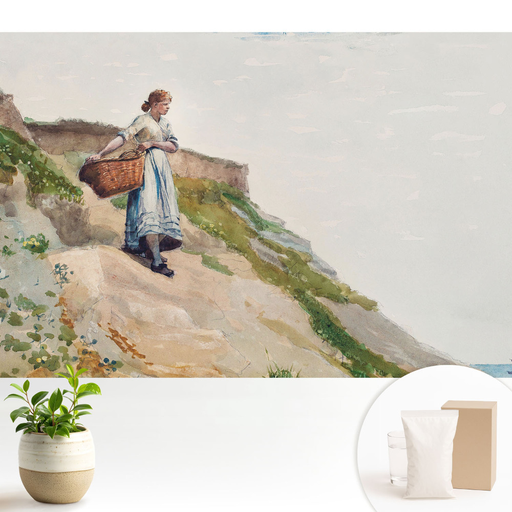 Tapeta do obývačky Žena s košíkom na svahu