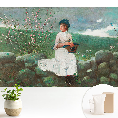 Tapeta na stenu Kvety a dievča na stene