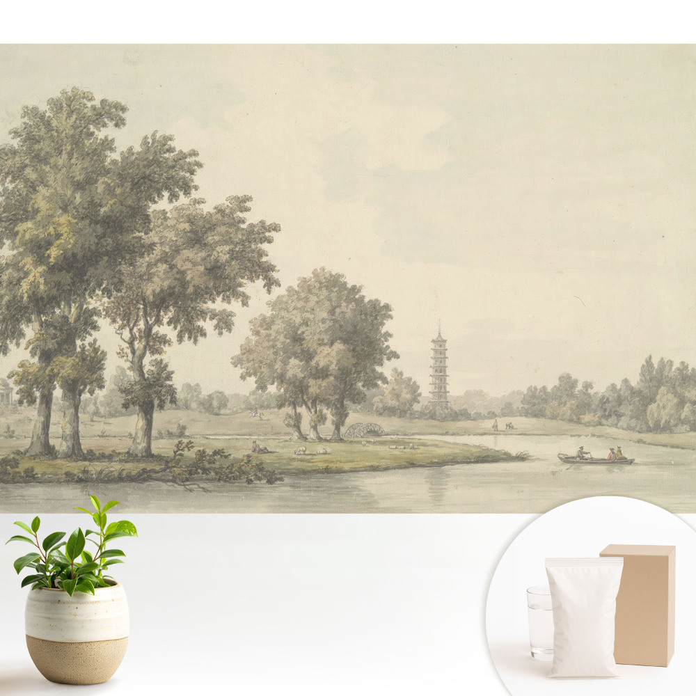 Tapeta Malebná krajina s pagodou a jazierkom