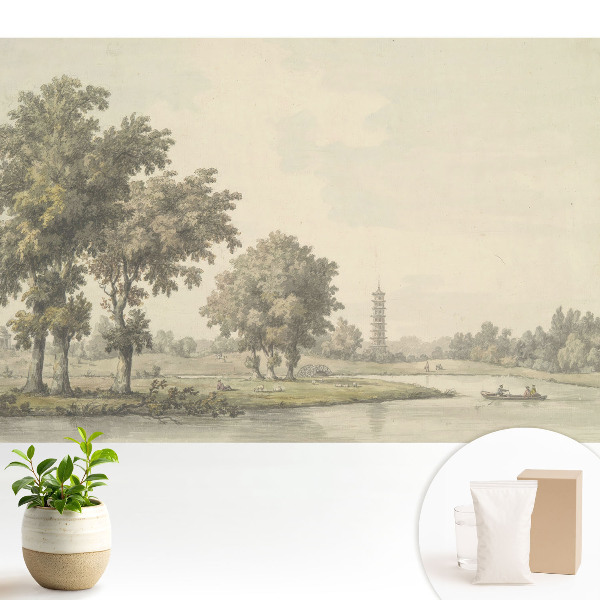 Tapeta Malebná krajina s pagodou a jazierkom