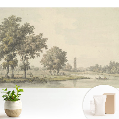 Tapeta Malebná krajina s pagodou a jazierkom