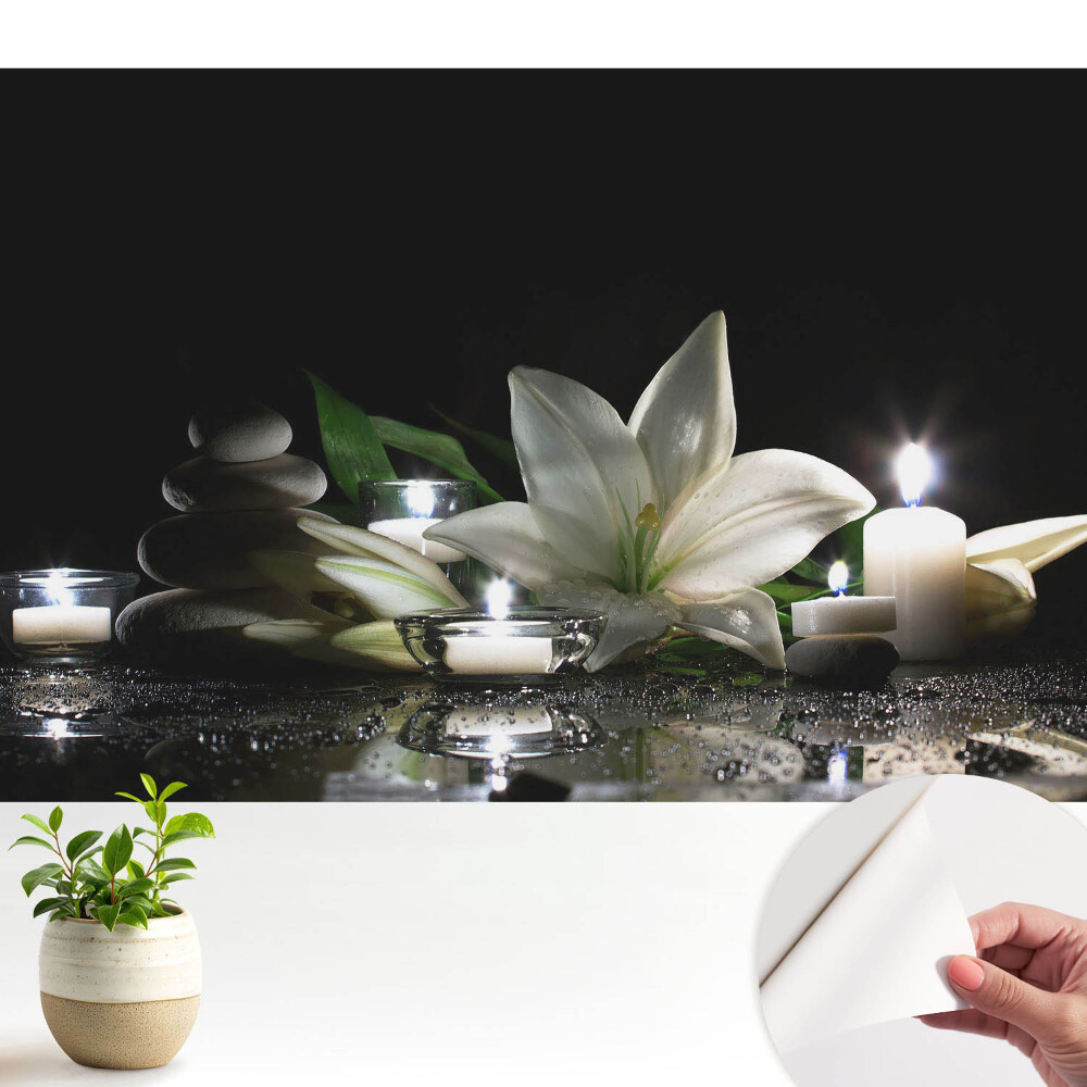 Luxusná tapeta Ľalie s kameňmi a sviečkami