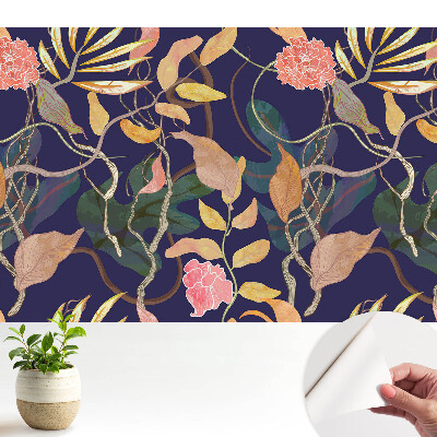 Tapety na stenu samolepiace Exotická flóra na tmavomodrom pozadí