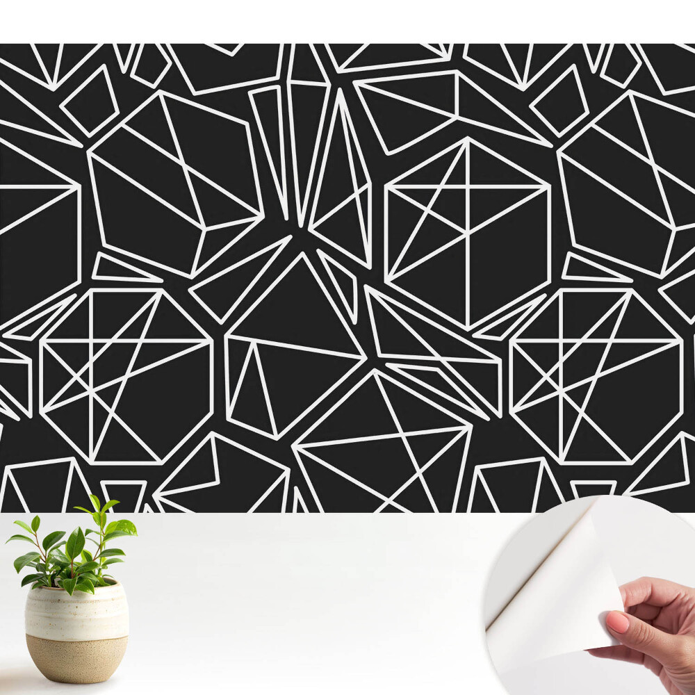 Tapeta na stenu samolepiaca s geometrickými útvarmi na čiernom pozadí