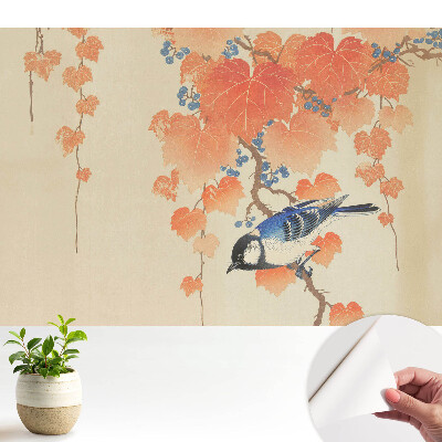 Tapeta do obývačky Vták na vetve viniča s bobuľami