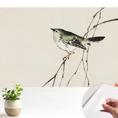 Samolepiace tapety na stenu s motívom vtáka na konári v minimalistickom dizajne