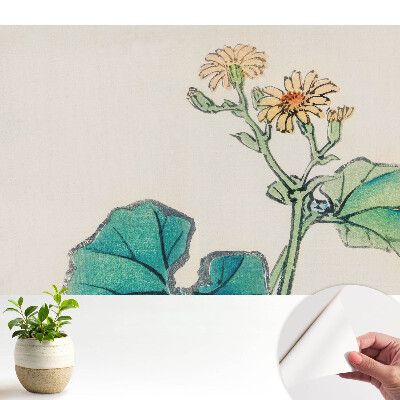 Tapeta na stenu samolepiaca s jemným kvetinovým motívom na pozadí zelených listov