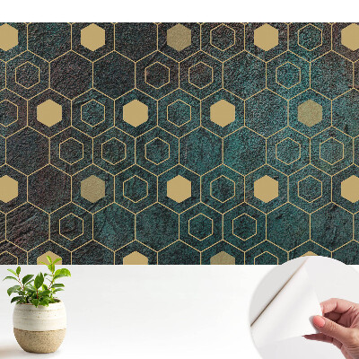 Tapeta na stenu samolepiaca s motívom geometrických šesťuholníkov na tmavom pozadí