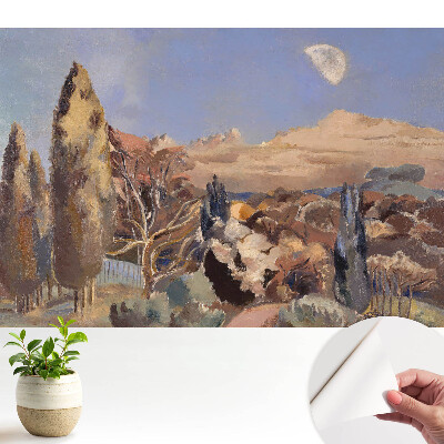 Tapeta na stenu samolepiaca s motívom malebnej krajiny so stromami a horami
