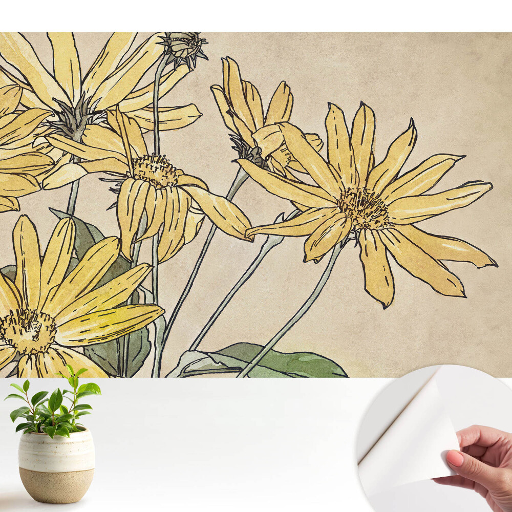 Tapeta do obývačky Žlté kvety na béžovom pozadí