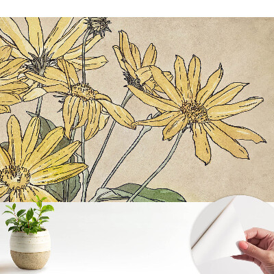 Tapeta do obývačky Žlté kvety na béžovom pozadí