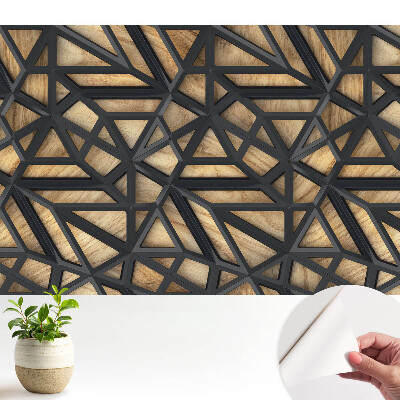 Tapeta na stenu samolepiaca s geometrickým vzorom trojuholníkov v odtieňoch dreva