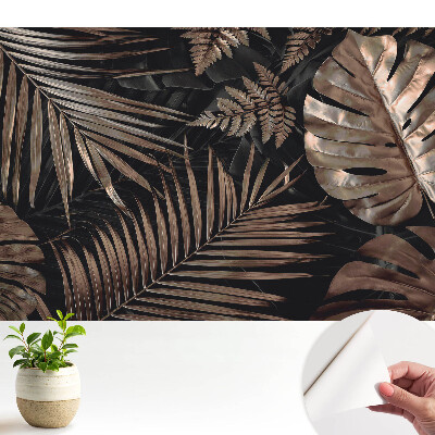 Tapeta do obývačky s motívom tropických listov v hnedej farbe