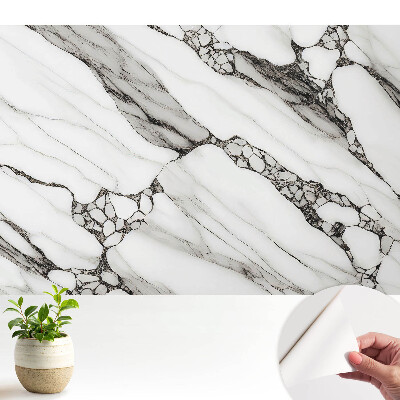 Tapety na stenu samolepiace Čierne žily na bielom kamennom pozadí