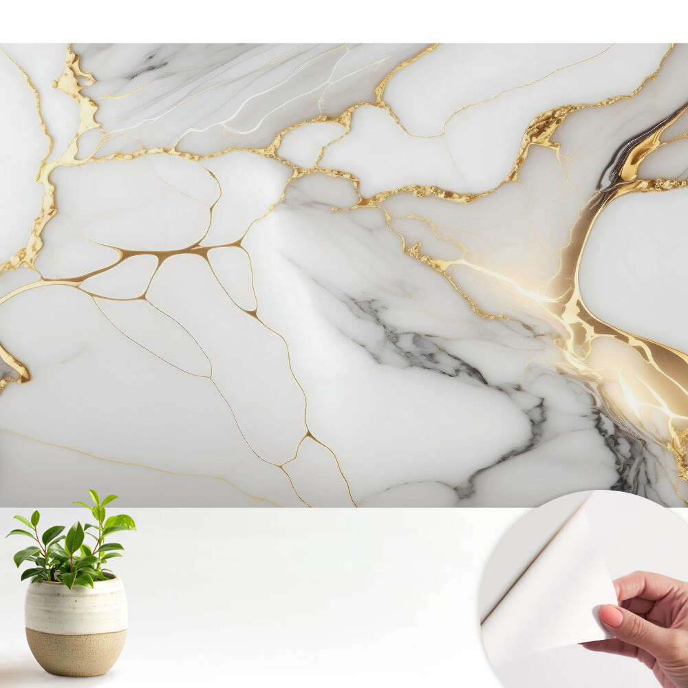 Tapeta do obývačky so štýlovým mramorovým vzorom a žltými akcentmi