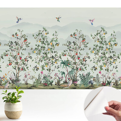 Luxusná tapeta s motívom exotickej prírodnej krajiny plnej vtákov