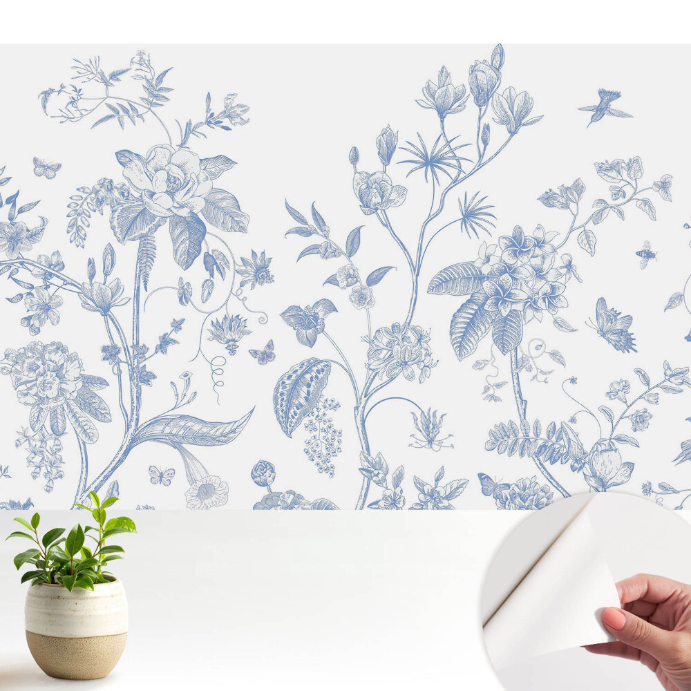 Tapeta Jemné modré kvety a vtáky