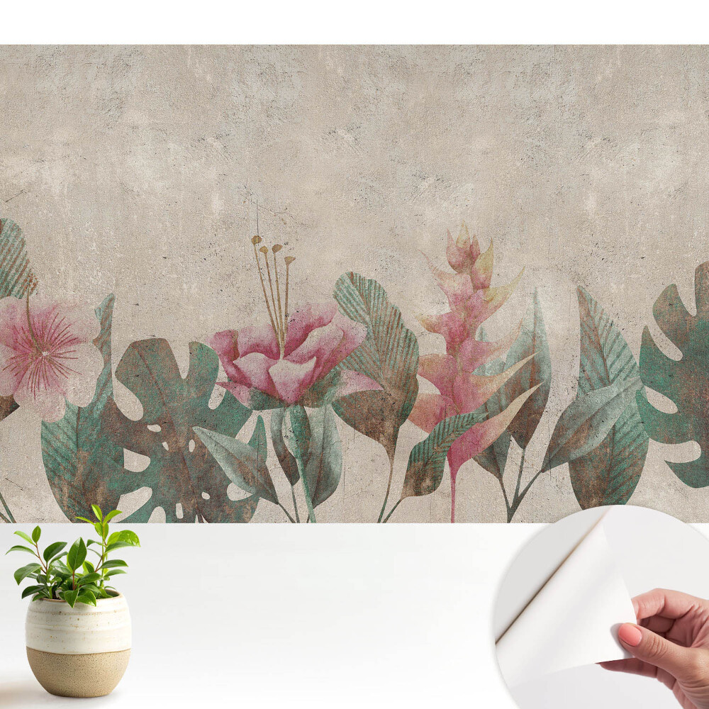 Tapeta do obývačky Pastelové kvety a listy, vintage harmónia