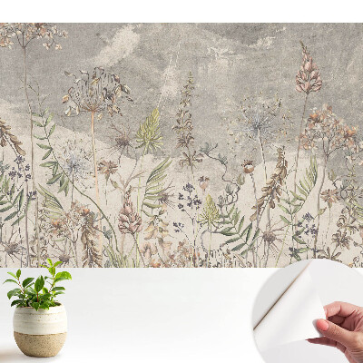 Tapeta do obývačky s rustikálnymi kvetmi na sivom pozadí