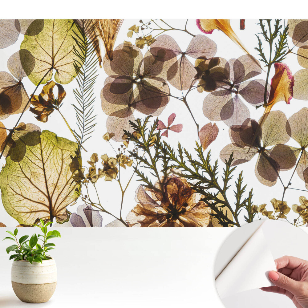 Luxusná tapeta Sušené listy a kvety v boho štýle