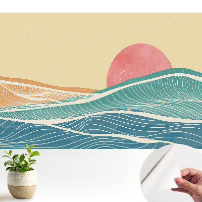 Luxusná tapeta Morské vlny a ružové slnko abstrakt