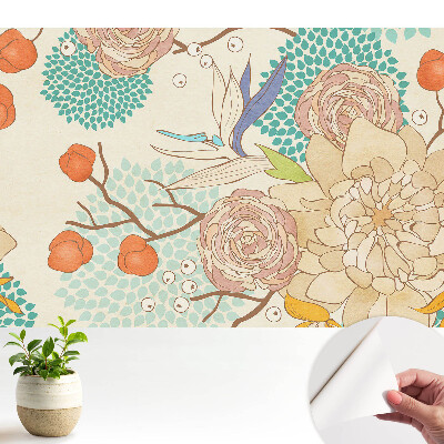 Tapeta na stenu samolepiaca s abstraktným rastlinným motívom pre sviežu a útulnú atmosféru