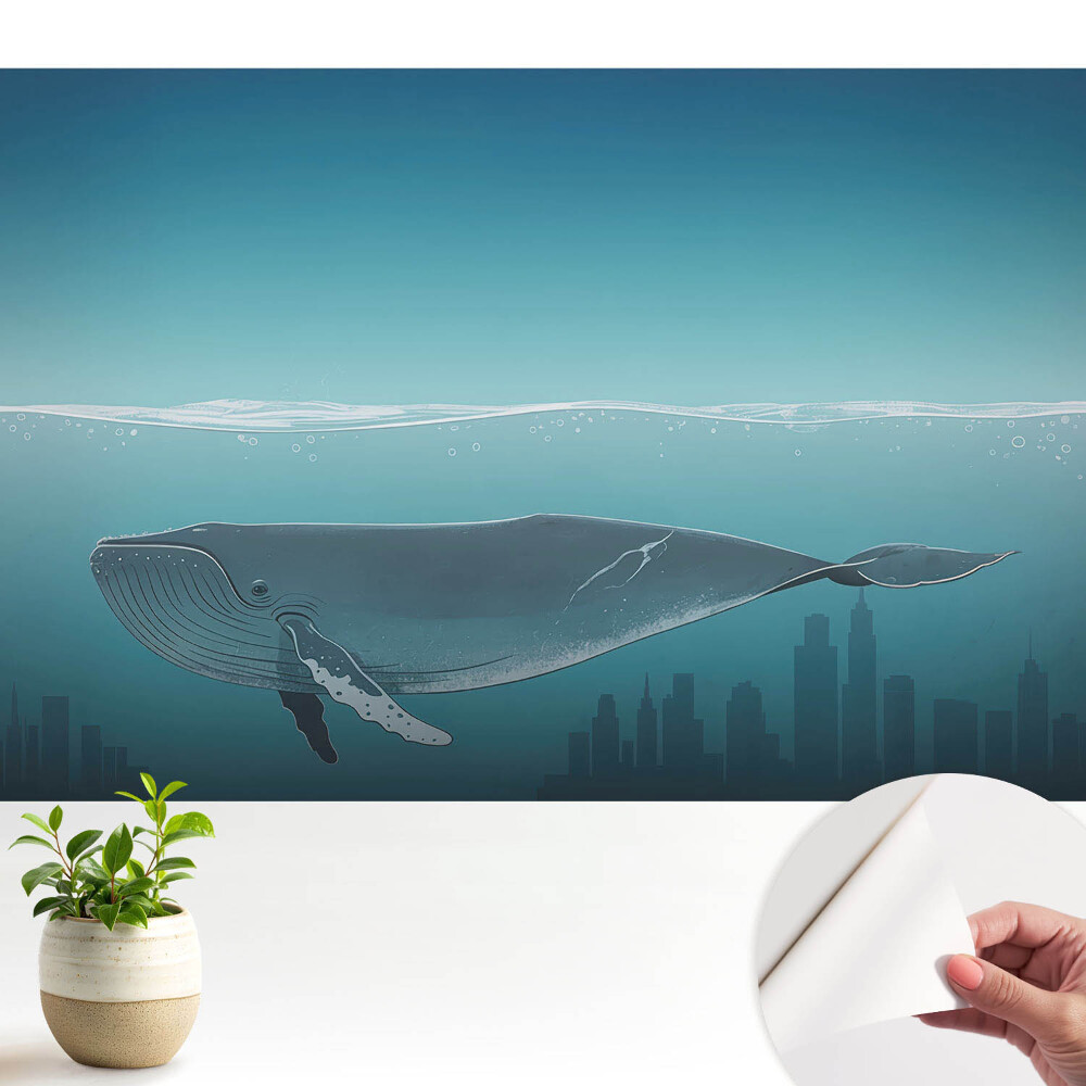 Luxusná tapeta Veľryba a mesto pri západe slnka