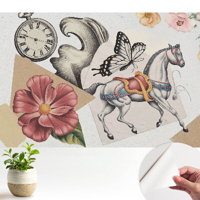 Luxusná tapeta Vintage vzor s koňom a kvetmi