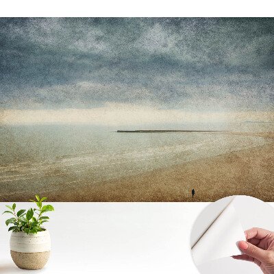 Samolepiaca tapeta s motívom pobrežia pri západe slnka v retro štýle vytvára atmosférickú náladu