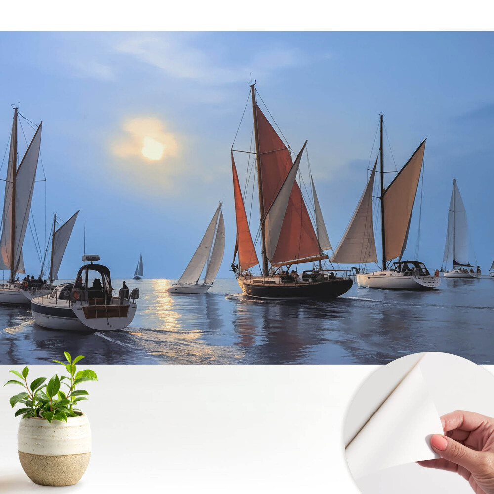 Tapety na stenu samolepiace Jachty a západ slnka na pokojnom mori