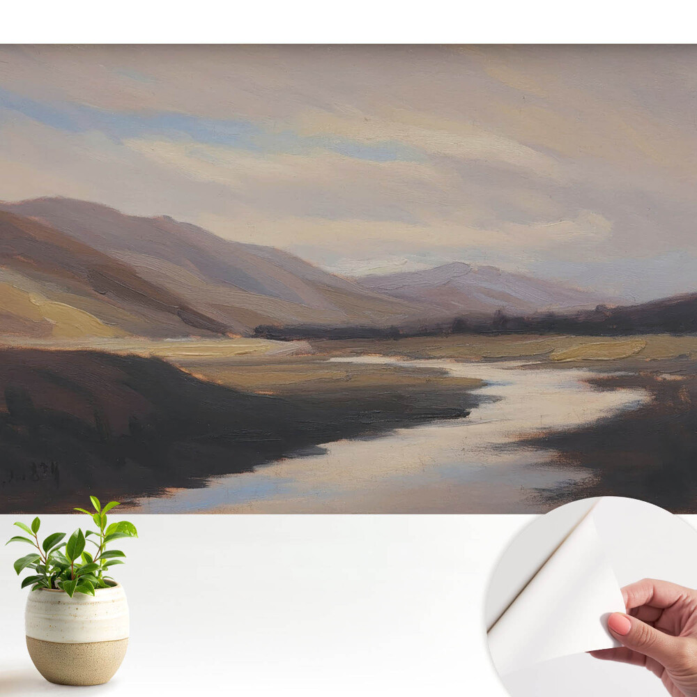 Luxusná tapeta Horské údolie s riekou a oblakmi