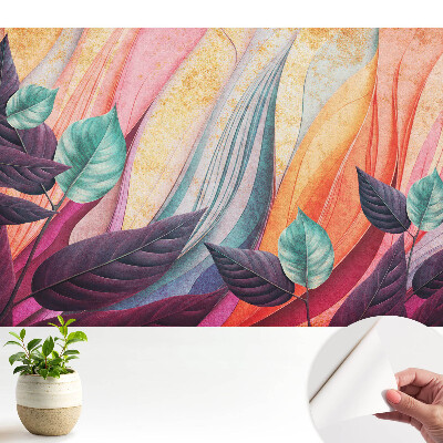 Tapeta na stenu samolepiaca s abstraktným pozadím a farebnými listami