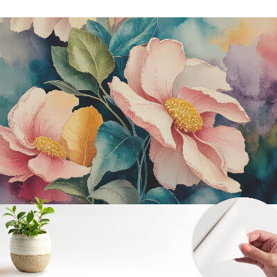 Luxusná tapeta Pastelové kvety s listami v akvarelovom štýle