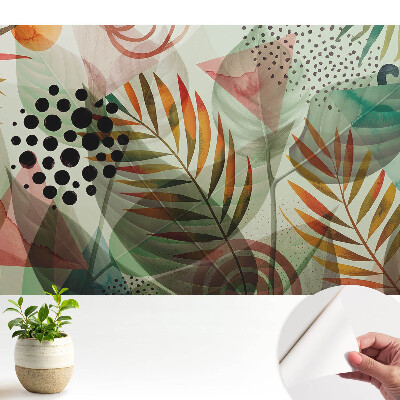 Tapeta s abstraktnými geometrickými vzormi a motívom listov