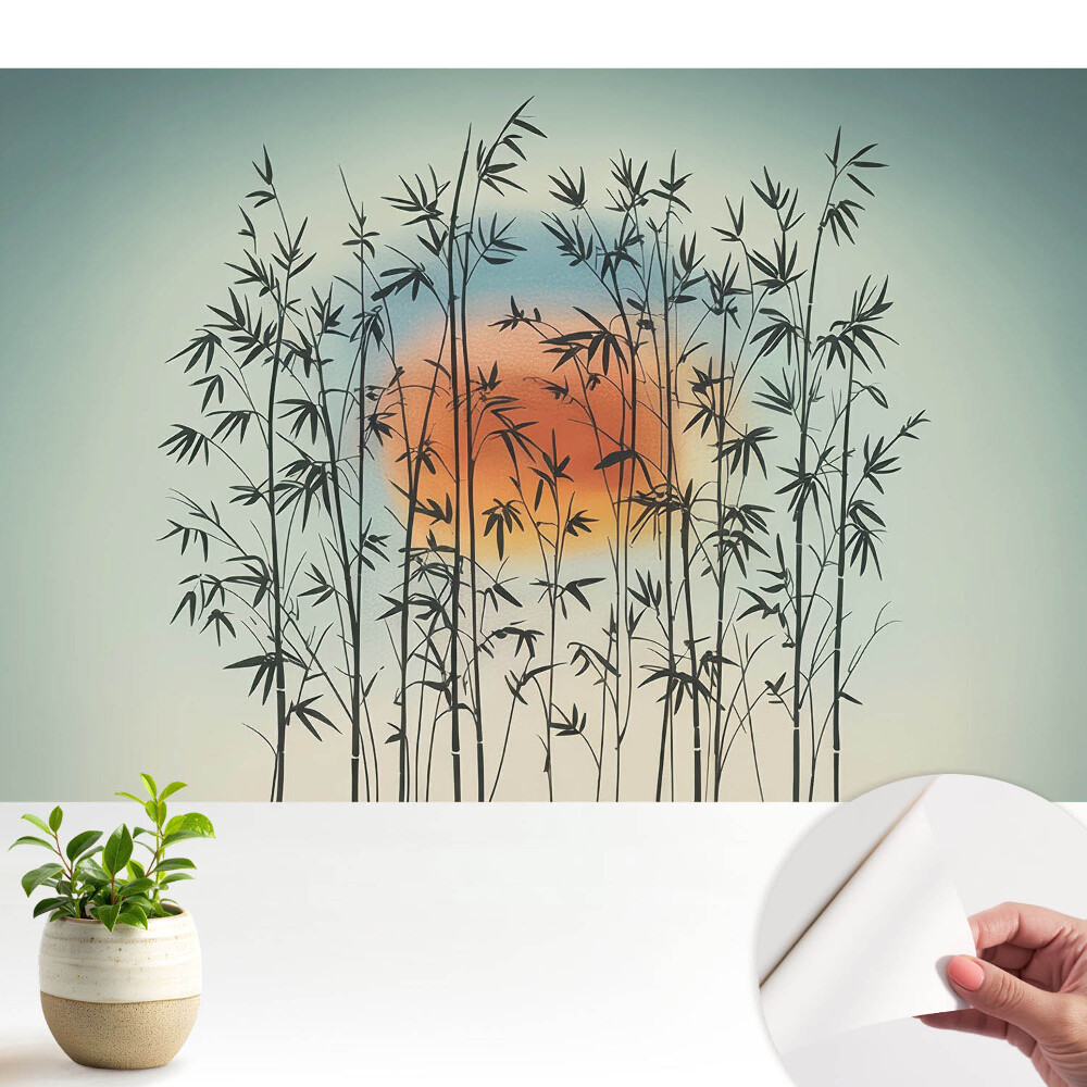 Luxusná tapeta Harmonický západ slnka s bambusovými výhonkami