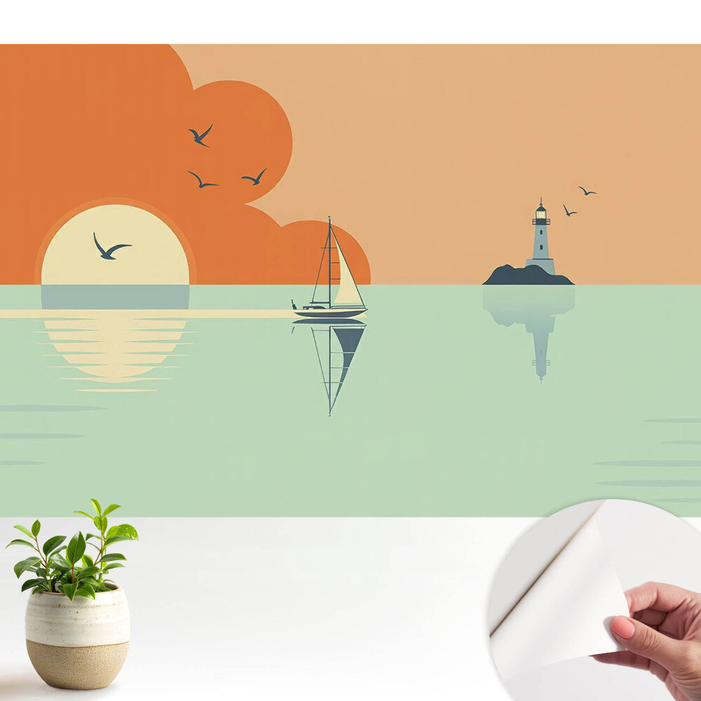 Luxusná tapeta Plachetnica a maják na pozadí východu slnka