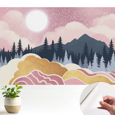 Tapeta do obývačky s motívom západu slnka nad horami