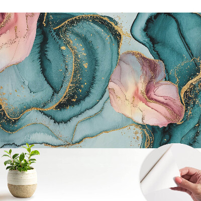 Luxusná tapeta s abstraktným vzorom zelených a ružových vĺn