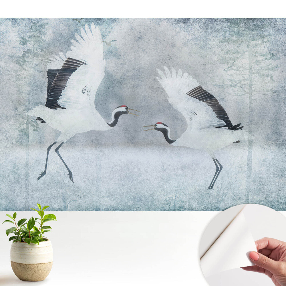 Tapety na stenu samolepiace Elegantné žeriavy v delikátnom prostredí